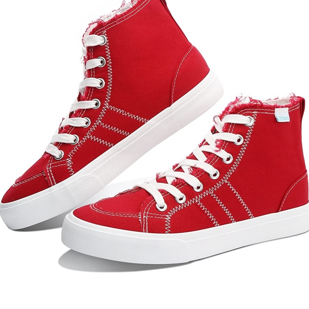 Obtaom Women's High-top Red Canvas Sneakers
